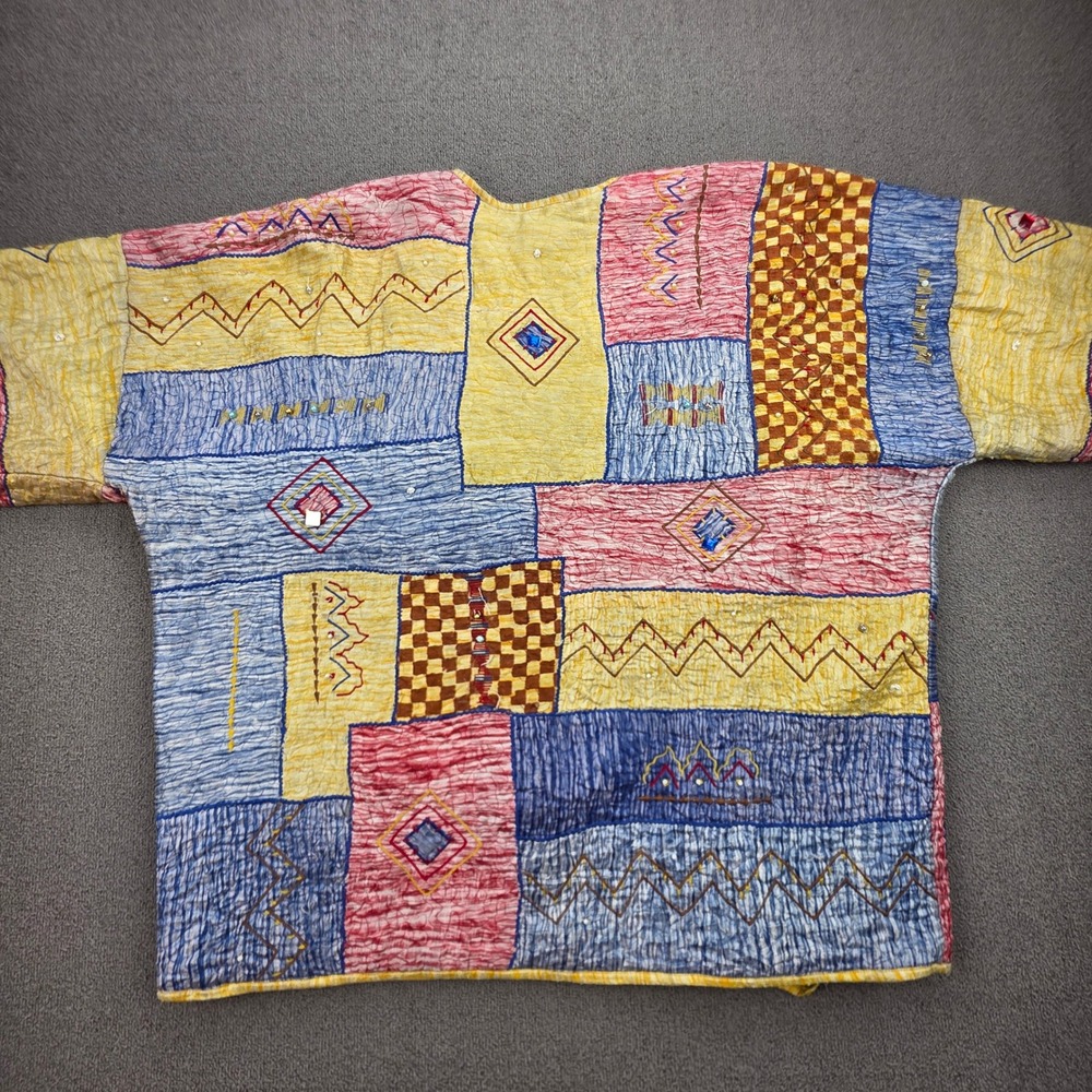 J.R. Resort Silk Patchwork Quilted Jacket Women Multicolor Boho Art to Wear 1X - Picture 3 of 12